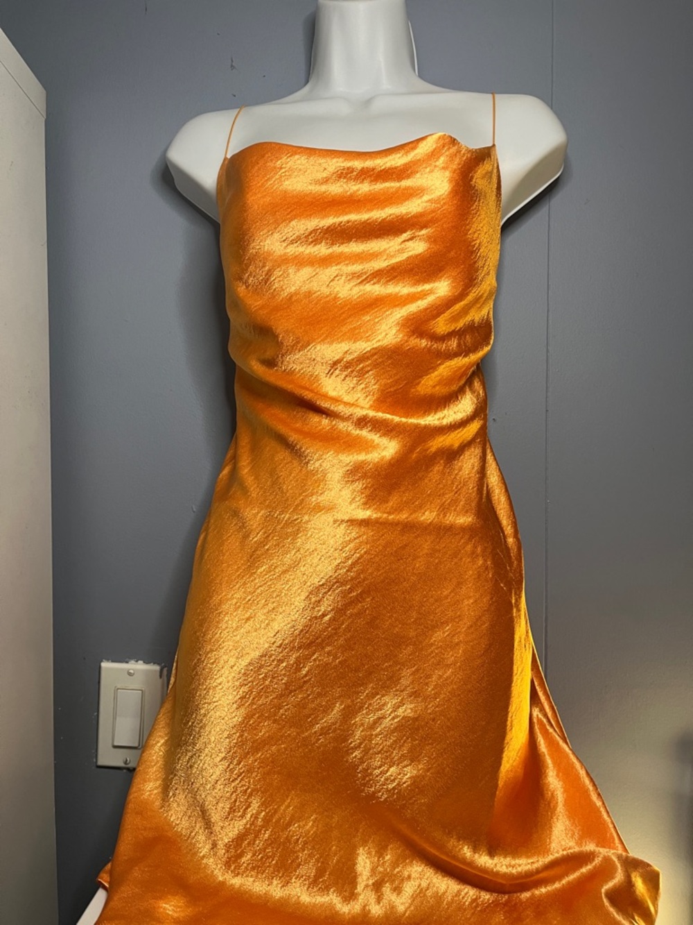 Double Zero Metallic Orange Satin Slip Dress